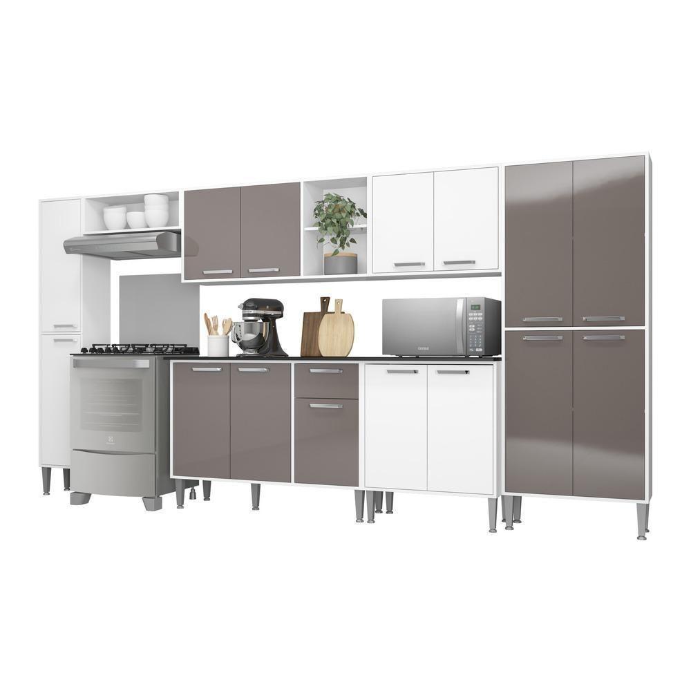 Cozinha Compacta Multimóveis Xangai Blues Fg3282 Com Armário E Balcão Branca/lacca Fumê - 1
