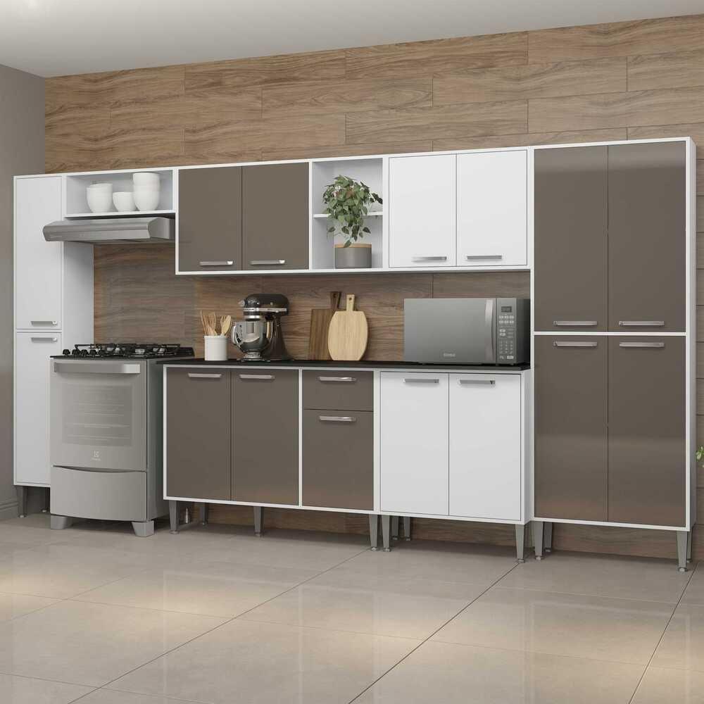 Cozinha Compacta Multimóveis Xangai Blues Fg3282 Com Armário E Balcão Branca/lacca Fumê - 2