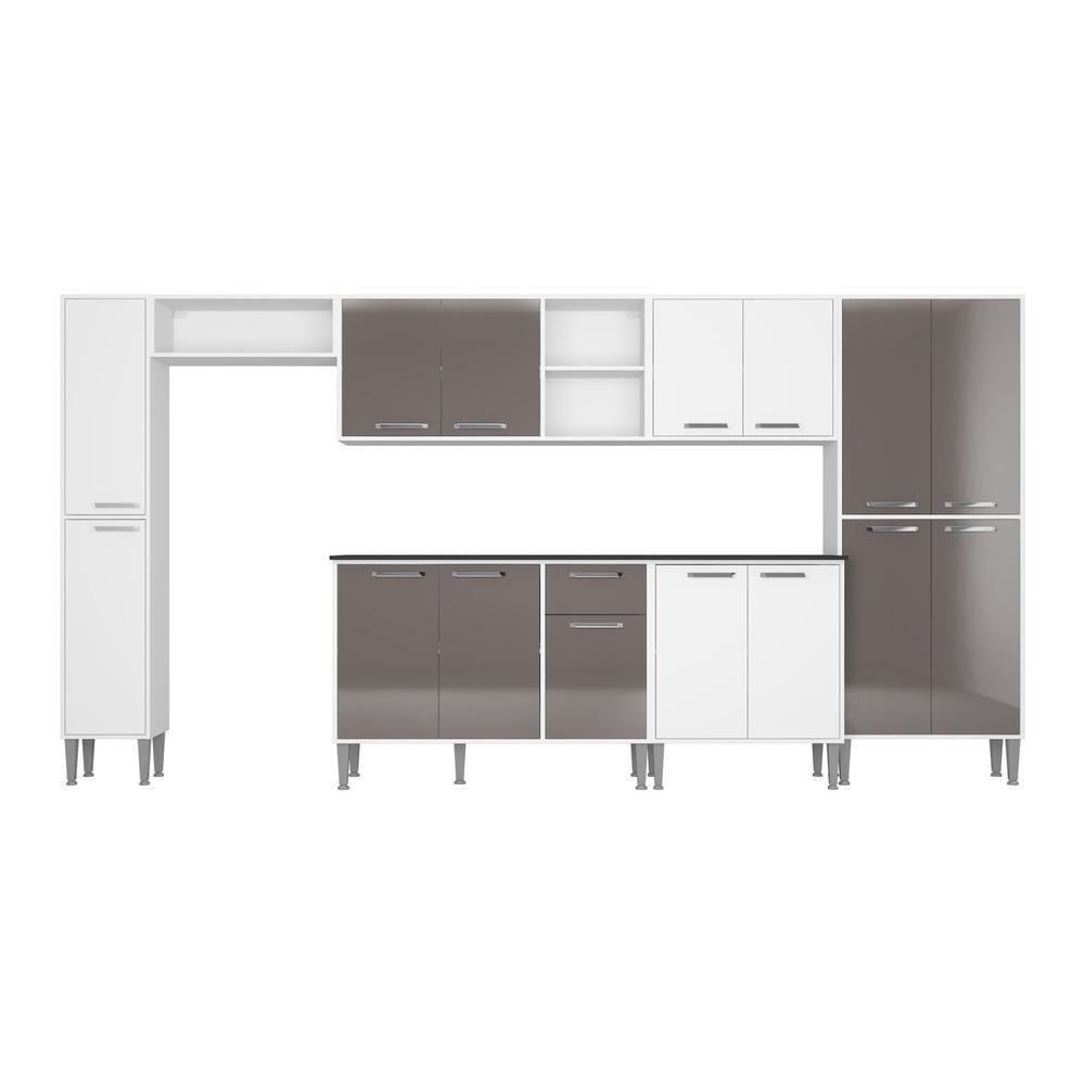 Cozinha Compacta Multimóveis Xangai Blues Fg3282 Com Armário E Balcão Branca/lacca Fumê - 3