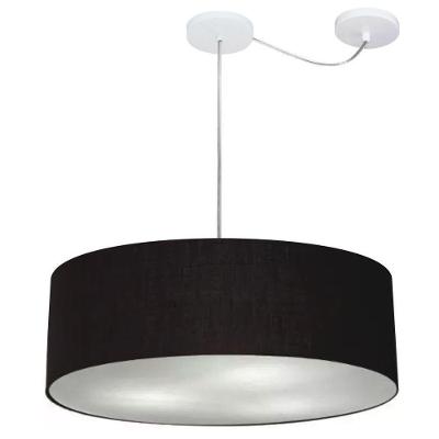 Lustre Pendente Cilíndrico Com Desvio De Centro Vivare Md-4259 Cúpula Em Tecido 50x15cm - Bivolt Preto 127/220v