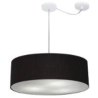 Lustre Pendente Cilíndrico Com Desvio De Centro Vivare Md-4259 Cúpula Em Tecido 50x15cm - Bivolt Preto 127/220v - 1