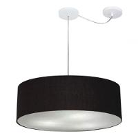 Lustre Pendente Cilíndrico Com Desvio De Centro Vivare Md-4259 Cúpula Em Tecido 50x15cm - Bivolt Preto 127/220v - 3