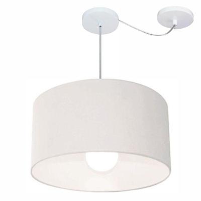 Lustre Pendente Cilíndrico Com Desvio Md-4231 Cúpula Em Tecido 50x30cm Branco - Bivolt
