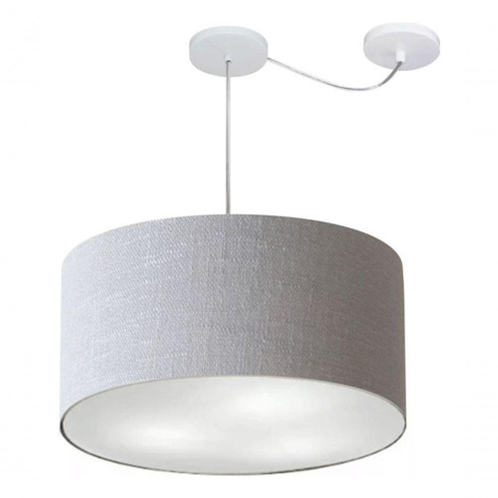 Lustre Pendente Cilíndrico Com Desvio De Centro Vivare Md-4236 Cúpula Em Tecido 45x25cm - Bivolt Rustico-cinza 127/220v - 3
