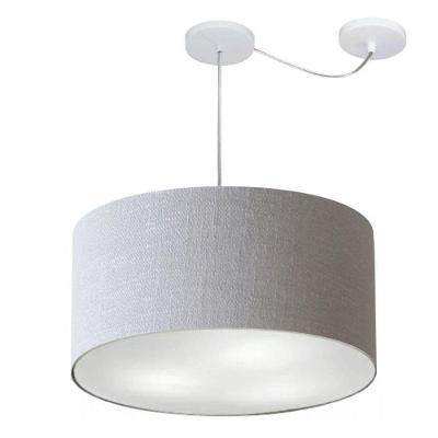 Lustre Pendente Cilíndrico Com Desvio De Centro Vivare Md-4236 Cúpula Em Tecido 45x25cm - Bivolt Rustico-cinza 127/220v