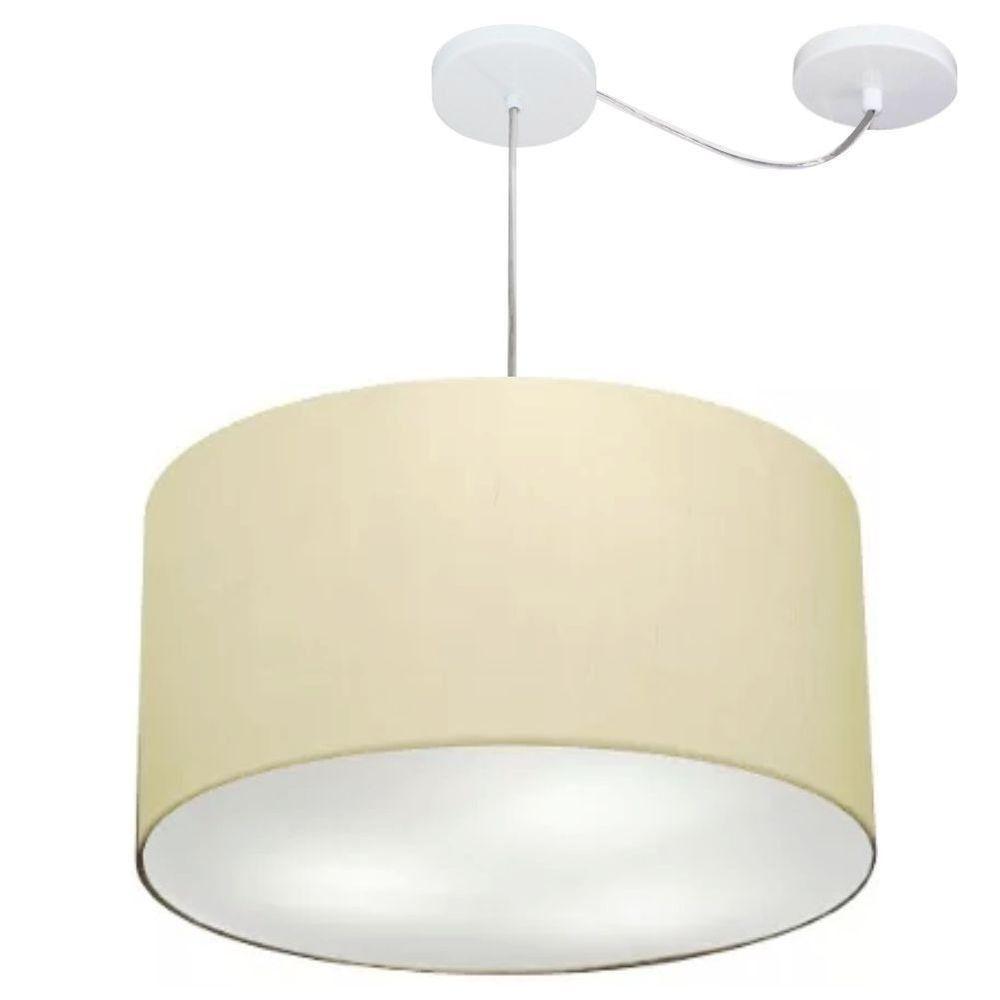 Lustre Pendente Cilíndrico Com Desvio De Centro Vivare Md-4167 Cúpula Em Tecido 60x30cm - Bivolt Algodão-crú 127/220v - 1