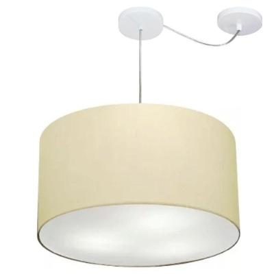 Lustre Pendente Cilíndrico Com Desvio De Centro Vivare Md-4167 Cúpula Em Tecido 60x30cm - Bivolt Algodão-crú 127/220v