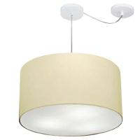 Lustre Pendente Cilíndrico Com Desvio De Centro Vivare Md-4167 Cúpula Em Tecido 60x30cm - Bivolt Algodão-crú 127/220v - 1