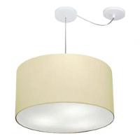 Lustre Pendente Cilíndrico Com Desvio De Centro Vivare Md-4167 Cúpula Em Tecido 60x30cm - Bivolt Algodão-crú 127/220v - 3