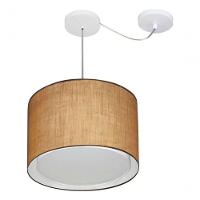 Lustre Pendente Cilíndrico Com Desvio Md-4306 Cúpula Em Tecido 40x30cm Palha - Bivolt - 3