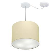 Lustre Pendente Cilíndrico Com Desvio De Centro Vivare Md-4258 Cúpula Em Tecido 40x30cm - Bivolt Algodão-crú 127/220v - 1
