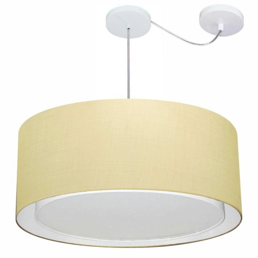 Lustre Pendente Cilíndrico Com Desvio De Centro Vivare Md-4317 Cúpula Em Tecido 60x25cm - Bivolt Algodão-crú 127/220v - 1