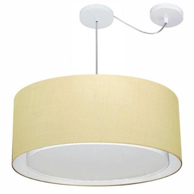 Lustre Pendente Cilíndrico Com Desvio De Centro Vivare Md-4317 Cúpula Em Tecido 60x25cm - Bivolt Algodão-crú 127/220v