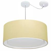 Lustre Pendente Cilíndrico Com Desvio De Centro Vivare Md-4317 Cúpula Em Tecido 60x25cm - Bivolt Algodão-crú 127/220v - 1