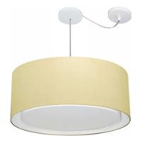 Lustre Pendente Cilíndrico Com Desvio De Centro Vivare Md-4317 Cúpula Em Tecido 60x25cm - Bivolt Algodão-crú 127/220v - 3