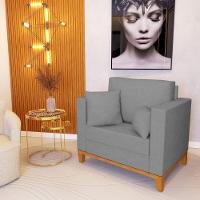 Kit 2 Poltronas Beny Decorativa Com 2 Almofadas Linho Cinza Base Em Madeira Maciça - 2