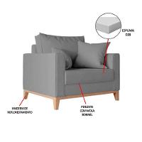 Kit 2 Poltronas Beny Decorativa Com 2 Almofadas Linho Cinza Base Em Madeira Maciça - 5