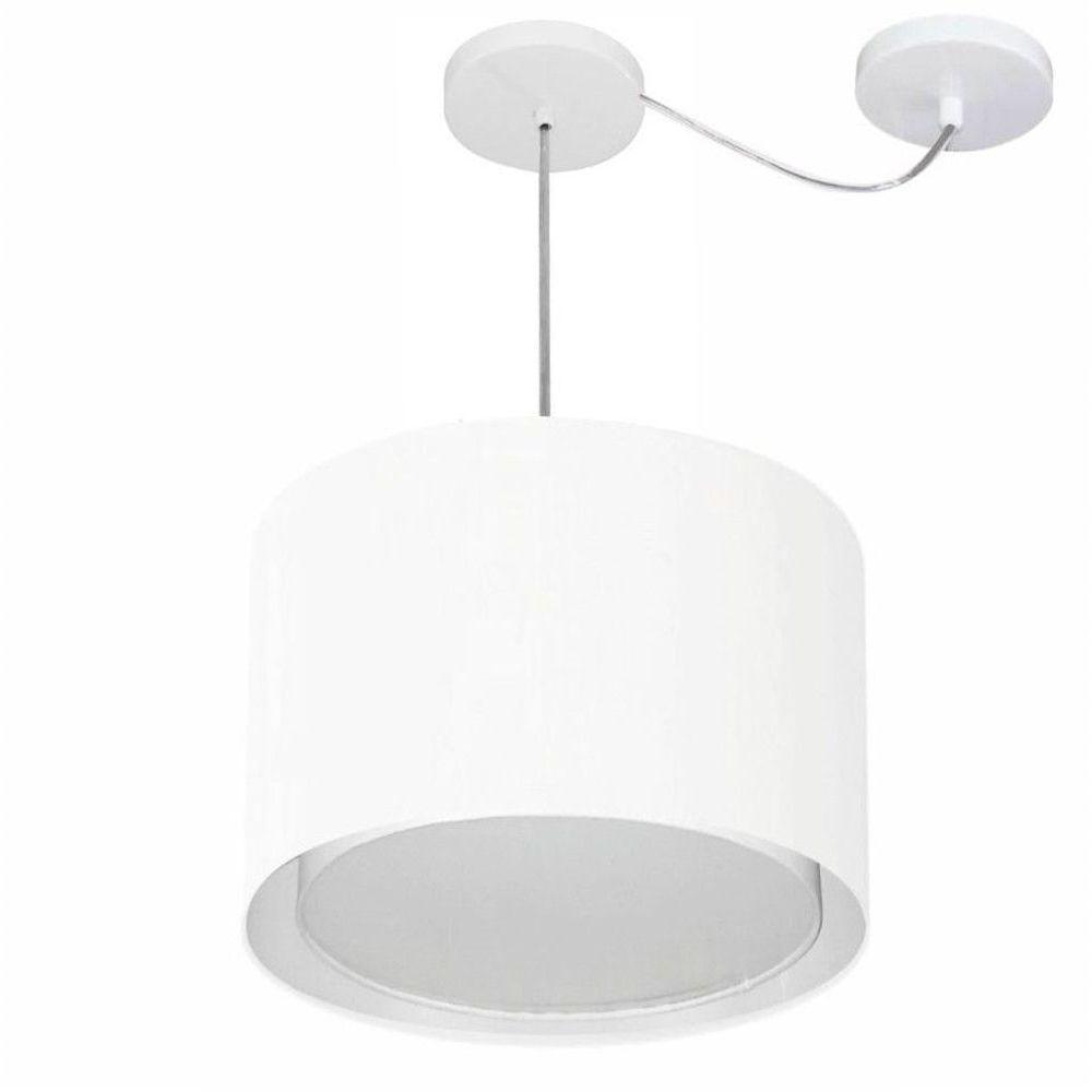 Lustre Pendente Cilíndrico Com Desvio De Centro Vivare Md-4312 Cúpula Em Tecido 40x30cm - Bivolt Branco 127/220v - 1