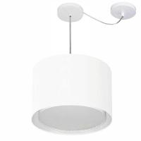 Lustre Pendente Cilíndrico Com Desvio De Centro Vivare Md-4312 Cúpula Em Tecido 40x30cm - Bivolt Branco 127/220v - 1