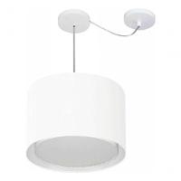 Lustre Pendente Cilíndrico Com Desvio De Centro Vivare Md-4312 Cúpula Em Tecido 40x30cm - Bivolt Branco 127/220v - 3