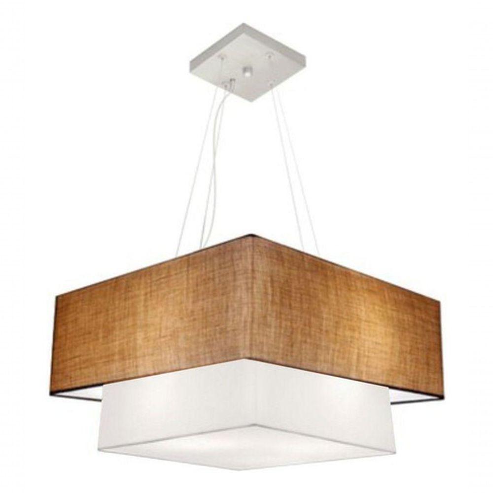 Lustre Pendente Duplo Quadrado Vivare Md-4066 Cúpula Em Tecido 50x35cm Palha - Branco - Bivolt - 3
