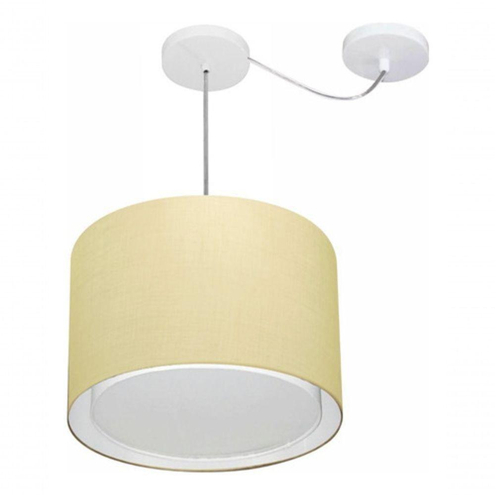 Lustre Pendente Cilíndrico Com Desvio De Centro Vivare Md-4312 Cúpula Em Tecido 40x30cm - Bivolt Algodão-crú 127/220v - 3