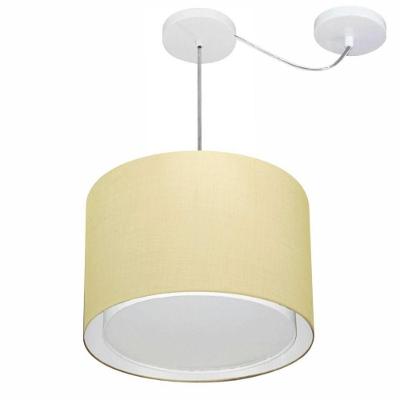 Lustre Pendente Cilíndrico Com Desvio De Centro Vivare Md-4312 Cúpula Em Tecido 40x30cm - Bivolt Algodão-crú 127/220v