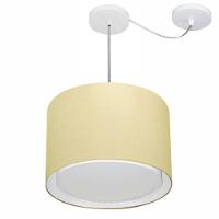 Lustre Pendente Cilíndrico Com Desvio De Centro Vivare Md-4312 Cúpula Em Tecido 40x30cm - Bivolt Algodão-crú 127/220v - 1