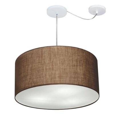 Lustre Pendente Cilíndrico Com Desvio De Centro Vivare Md-4264 Cúpula Em Tecido 55x30cm - Bivolt Café 127/220v