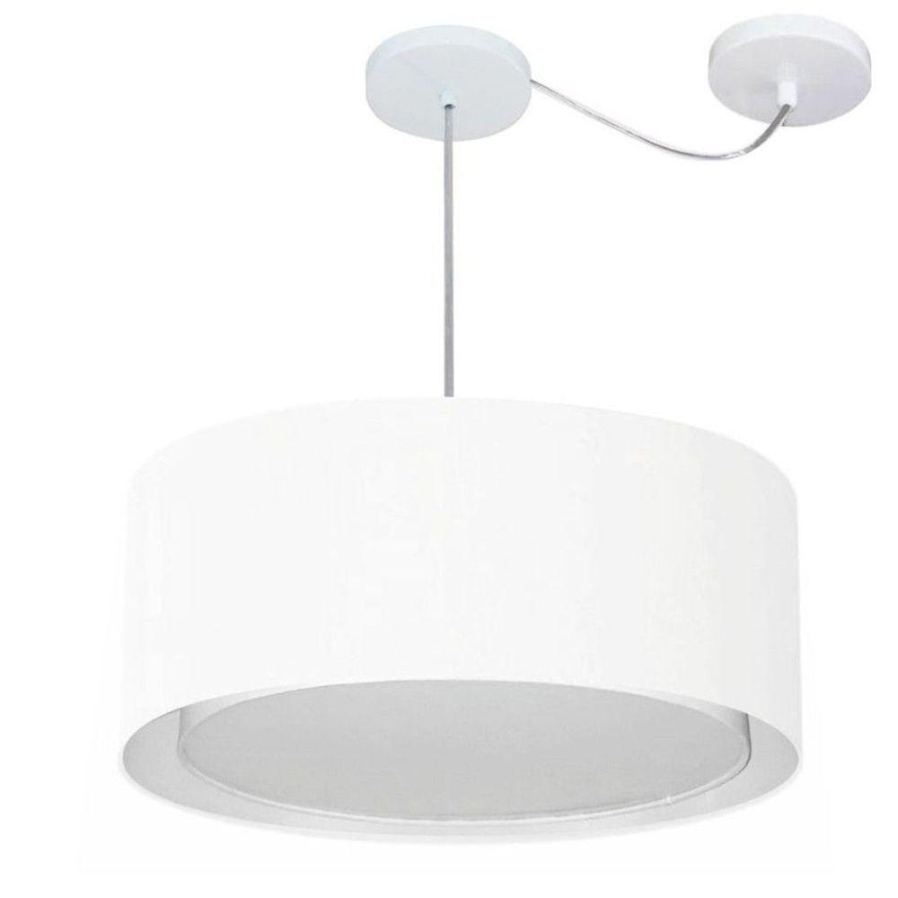 Lustre Pendente Cilíndrico Com Desvio De Centro Vivare Md-4314 Cúpula Em Tecido 50x25cm - Bivolt Branco 127/220v - 1