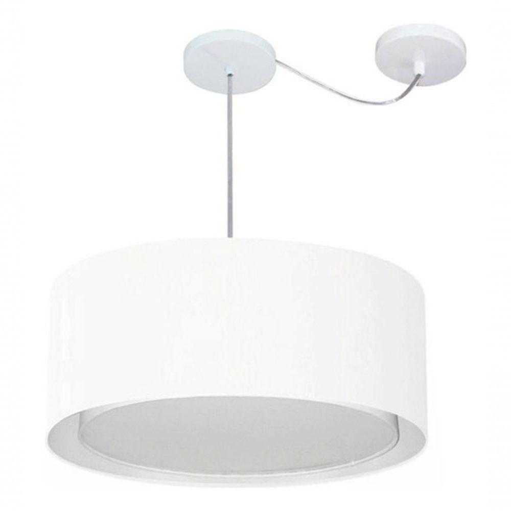 Lustre Pendente Cilíndrico Com Desvio De Centro Vivare Md-4314 Cúpula Em Tecido 50x25cm - Bivolt Branco 127/220v - 3