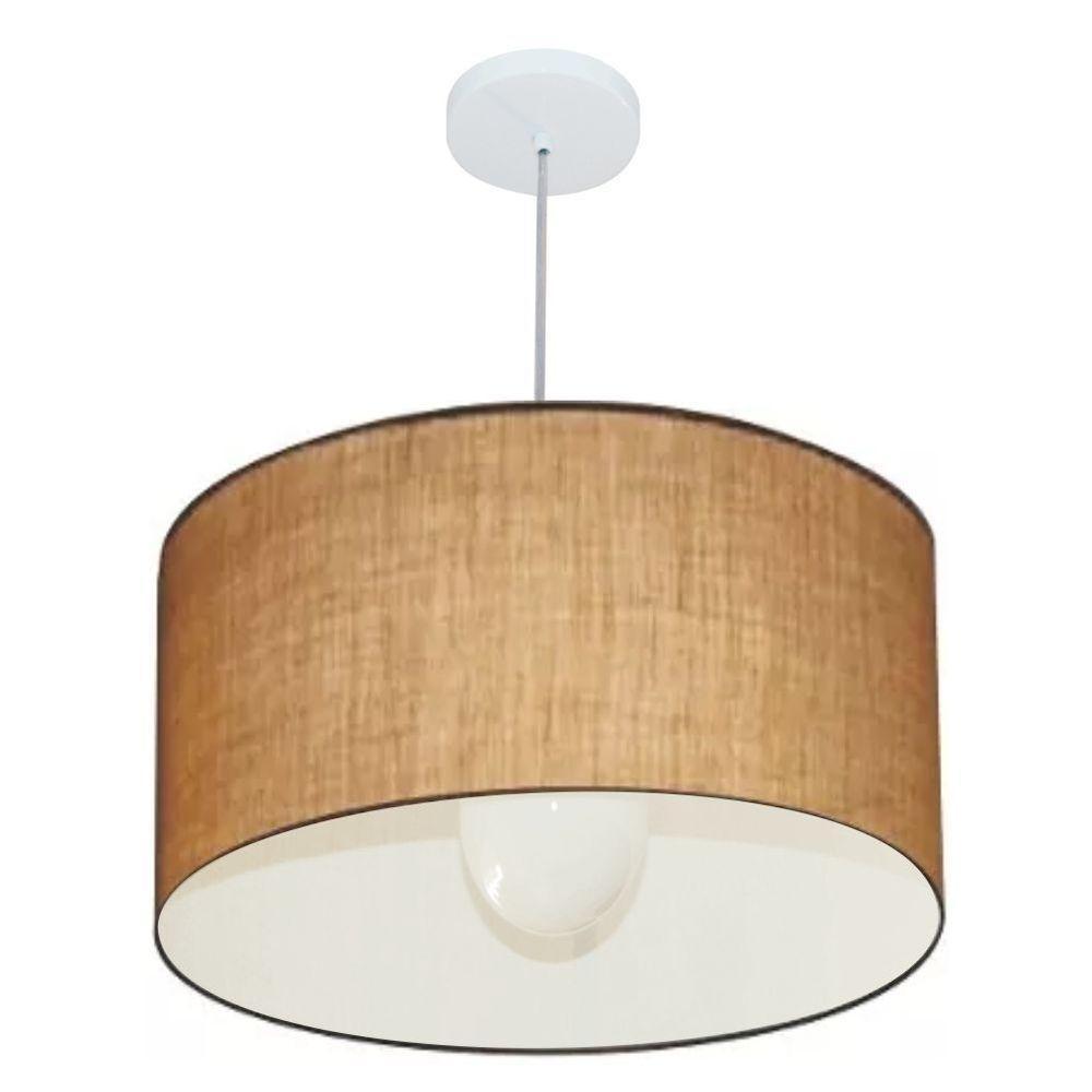 Lustre Pendente Cilíndrico Vivare Md-4169 Cúpula Em Tecido 60x30cm - Bivolt Palha 127/220v - 1