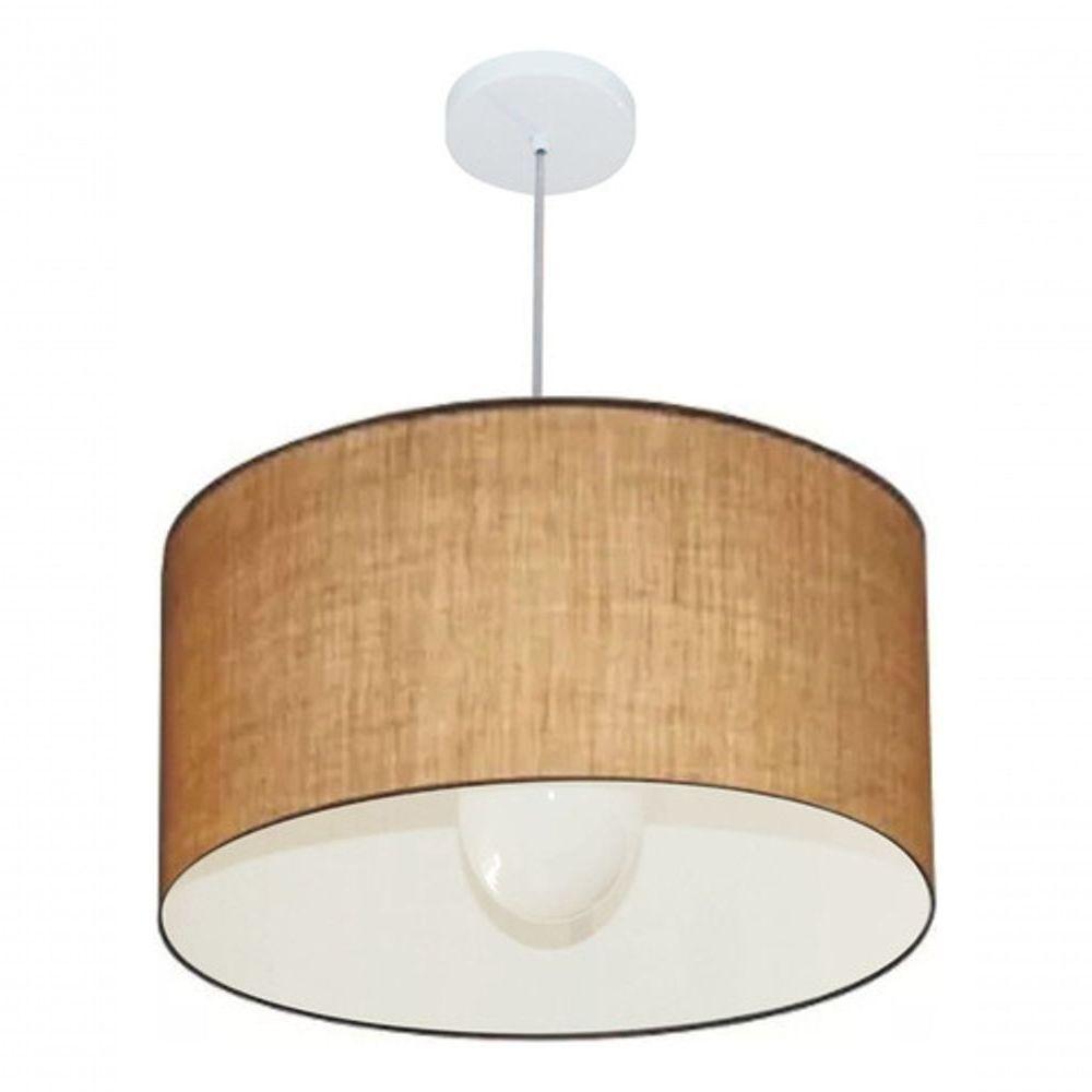 Lustre Pendente Cilíndrico Vivare Md-4169 Cúpula Em Tecido 60x30cm - Bivolt Palha 127/220v - 4