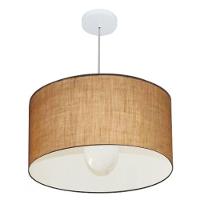Lustre Pendente Cilíndrico Vivare Md-4169 Cúpula Em Tecido 60x30cm - Bivolt Palha 127/220v - 1