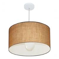 Lustre Pendente Cilíndrico Vivare Md-4169 Cúpula Em Tecido 60x30cm - Bivolt Palha 127/220v