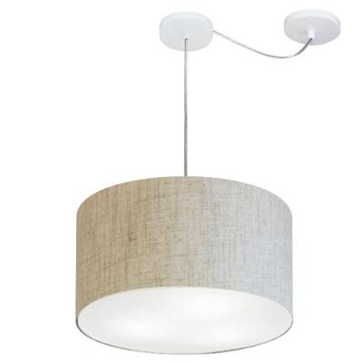 Lustre Pendente Cilíndrico Com Desvio De Centro Vivare Md-4163 Cúpula Em Tecido 40x25cm - Bivolt Rustico-bege 127/220v