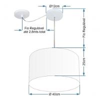 Lustre Pendente Cilíndrico Com Desvio De Centro Vivare Md-4163 Cúpula Em Tecido 40x25cm - Bivolt Rustico-bege 127/220v - 4