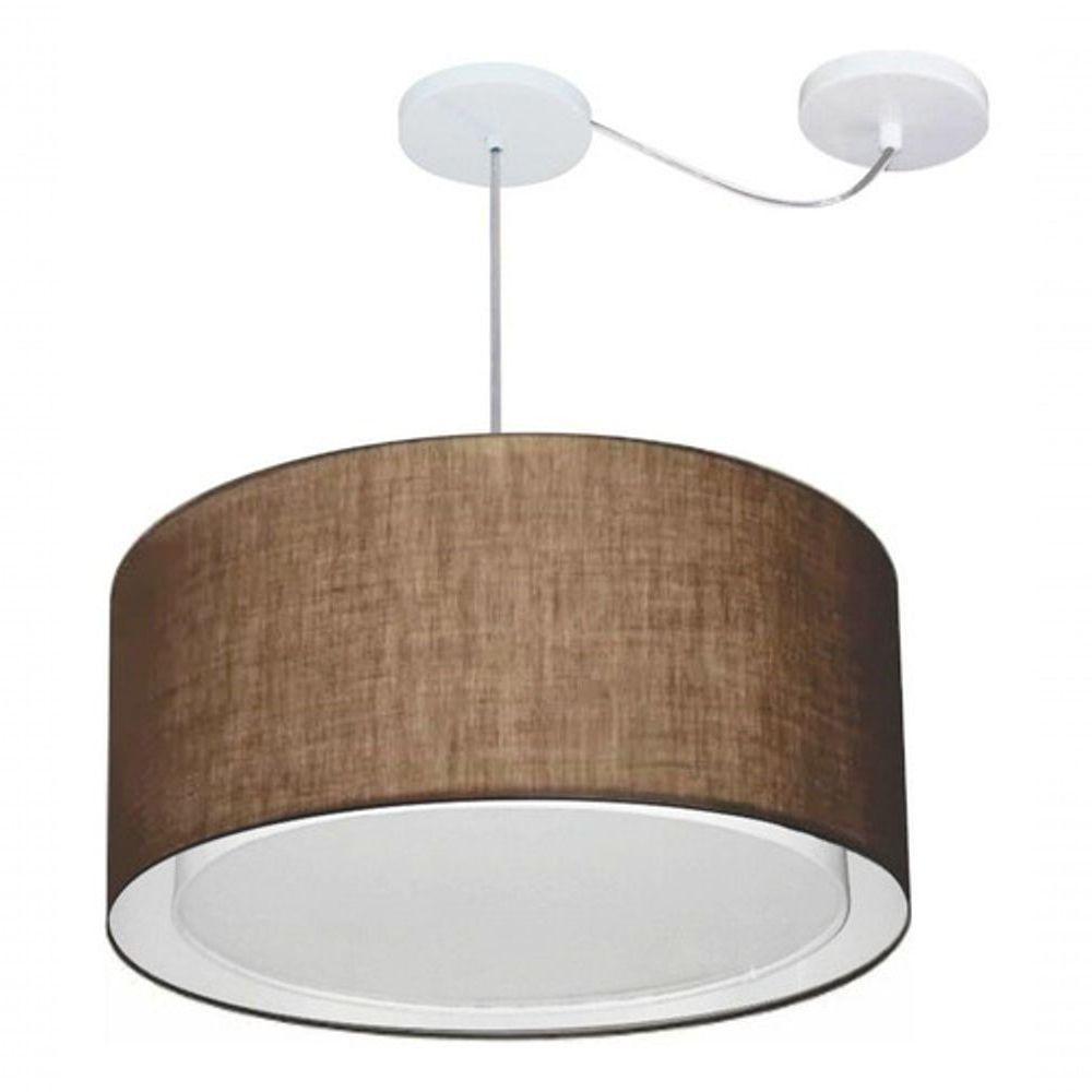 Lustre Pendente Cilíndrico Com Desvio De Centro Vivare Md-4315 Cúpula Em Tecido 50x30cm - Bivolt Café 127/220v - 3