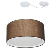 Lustre Pendente Cilíndrico Com Desvio De Centro Vivare Md-4315 Cúpula Em Tecido 50x30cm - Bivolt Café 127/220v - 1