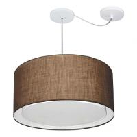 Lustre Pendente Cilíndrico Com Desvio De Centro Vivare Md-4315 Cúpula Em Tecido 50x30cm - Bivolt Café 127/220v - 3