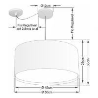 Lustre Pendente Cilíndrico Com Desvio De Centro Vivare Md-4315 Cúpula Em Tecido 50x30cm - Bivolt Café 127/220v - 4