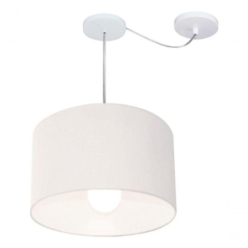 Lustre Pendente Cilíndrico Com Desvio De Centro Vivare Md-4226 Cúpula Em Tecido 40x25cm - Bivolt Branco 127/220v - 3