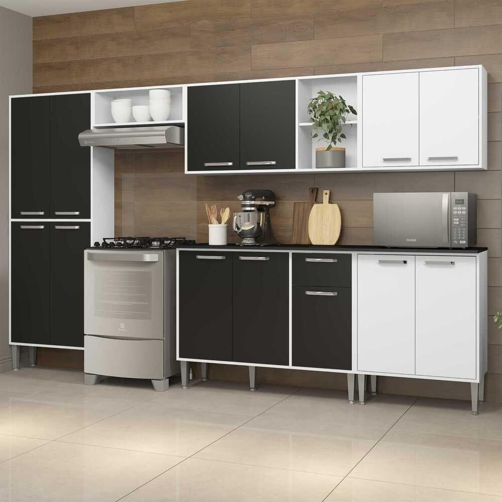 Cozinha Compacta Multimóveis Xangai Jazz Fg3160 Com Armário E Balcão Branca/preta - 2