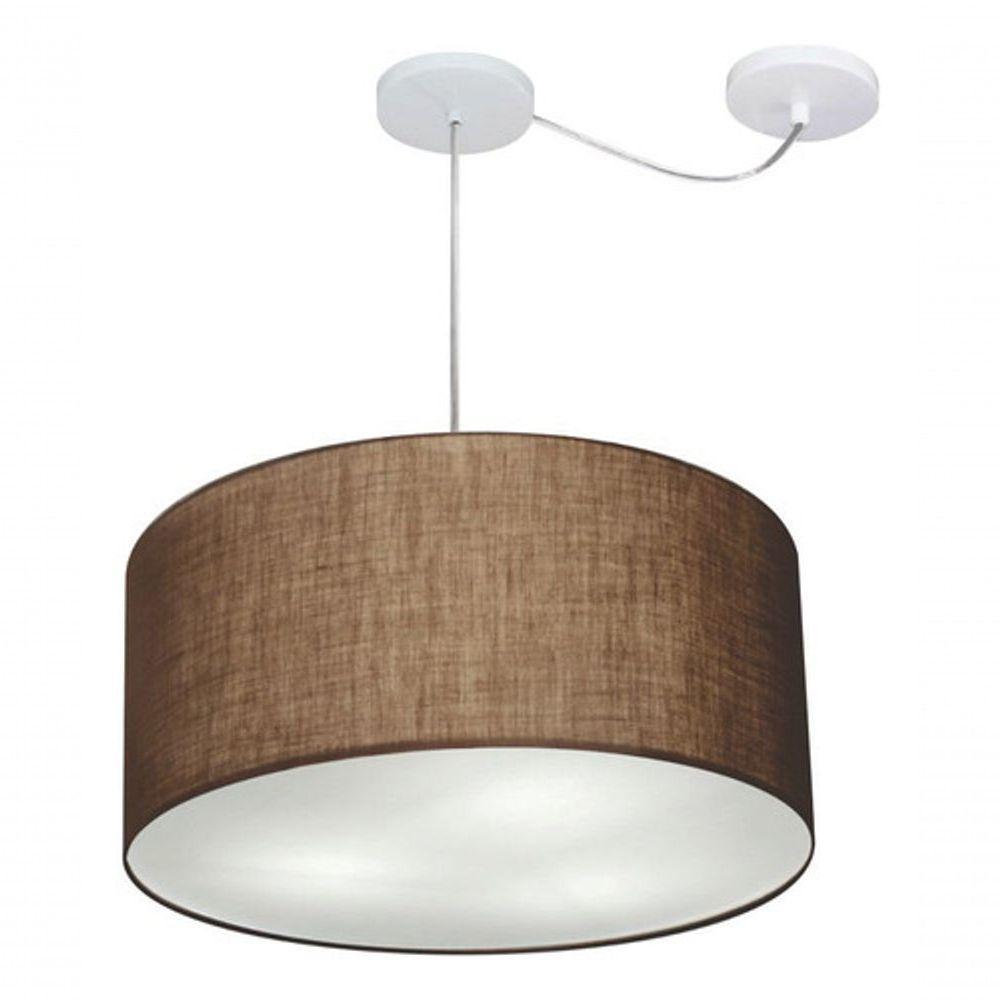 Lustre Pendente Cilíndrico Com Desvio De Centro Vivare Md-4238 Cúpula Em Tecido 45x25cm - Bivolt Café 127/220v - 3