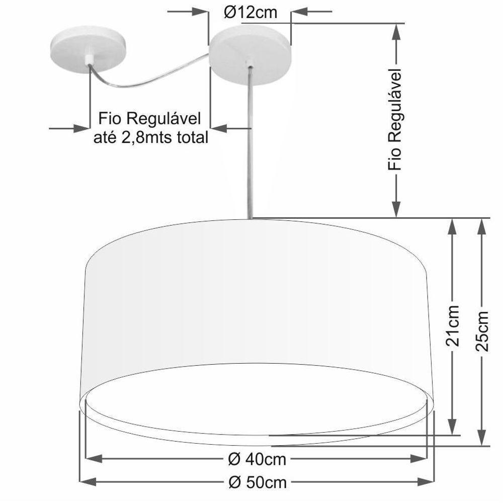 Lustre Pendente Cilíndrico Com Desvio De Centro Vivare Md-4314 Cúpula Em Tecido 50x25cm - Bivolt Café 127/220v - 2