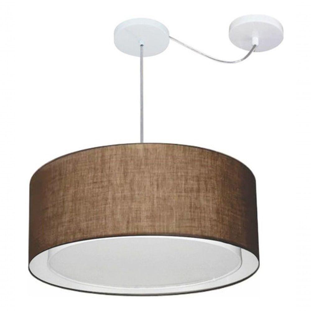 Lustre Pendente Cilíndrico Com Desvio De Centro Vivare Md-4314 Cúpula Em Tecido 50x25cm - Bivolt Café 127/220v - 3