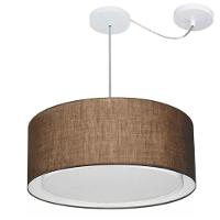 Lustre Pendente Cilíndrico Com Desvio De Centro Vivare Md-4314 Cúpula Em Tecido 50x25cm - Bivolt Café 127/220v - 1