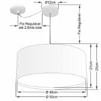 Lustre Pendente Cilíndrico Com Desvio De Centro Vivare Md-4314 Cúpula Em Tecido 50x25cm - Bivolt Café 127/220v - 2