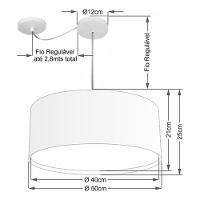 Lustre Pendente Cilíndrico Com Desvio De Centro Vivare Md-4314 Cúpula Em Tecido 50x25cm - Bivolt Café 127/220v - 4