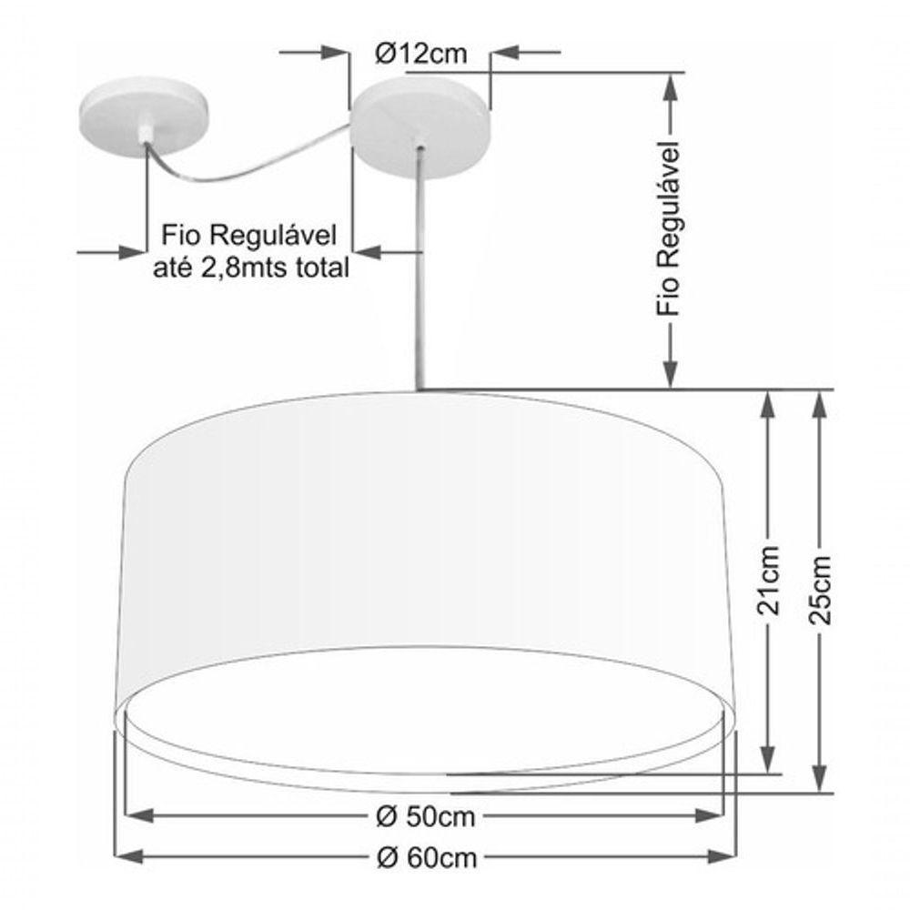 Lustre Pendente Cilíndrico Com Desvio De Centro Vivare Md-4317 Cúpula Em Tecido 60x25cm - Bivolt Rustico-cinza 127/220v - 4
